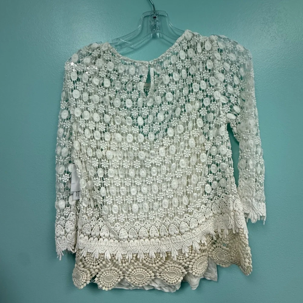 Velvet by graham & Spencer crochet crewneck top in off white size S